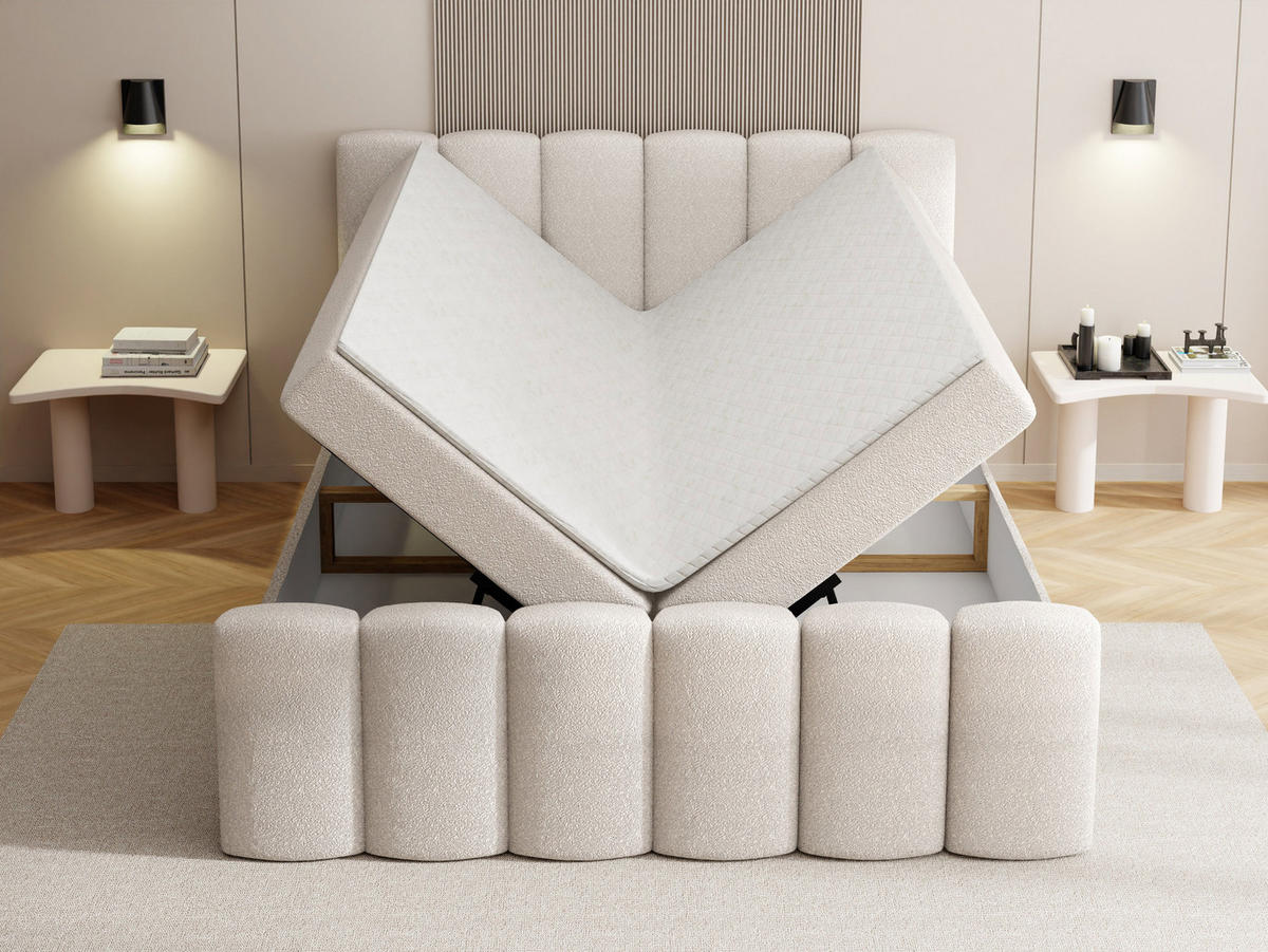 BOXBETT Serenity mit Bettkasten, Braun Chenille 160x200 cm – inkl. H4 Taschenfederkern Matratze & Foam Topper - Schwarz/Braun, Holz/Holzwerkstoff (160/200cm) - WFL GROUP