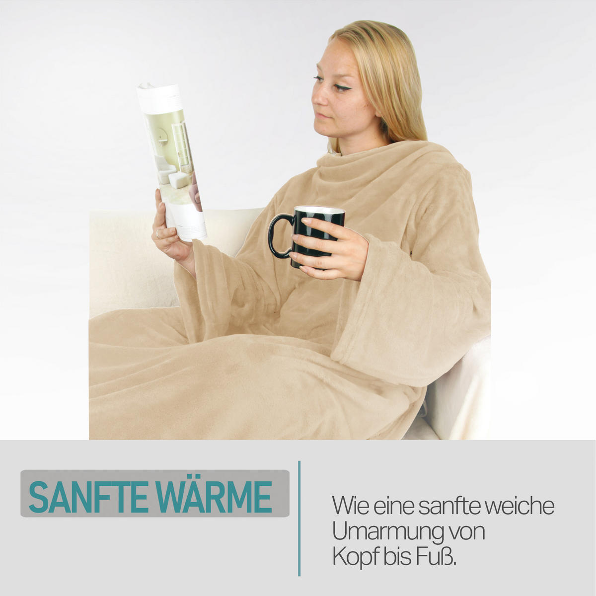 KUSCHELDECKE MIT ÄRMELN 130 x 180 cm Beige - Beige, Textil (180/130cm)