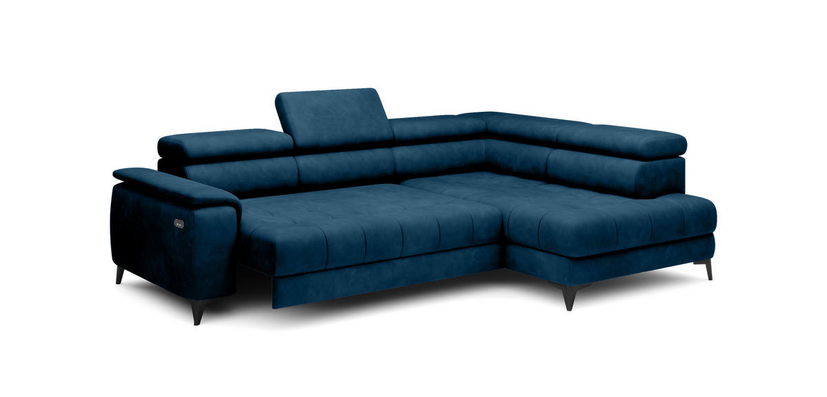 ECKSOFA CHIVAS Freistehend , Schlaffunktion, 278×197×76/98 cm, Stoff - Element, Königsblau, Rechts Seite - Schwarz/Dunkelblau, Holz/Textil (197/278cm) - DomoHome