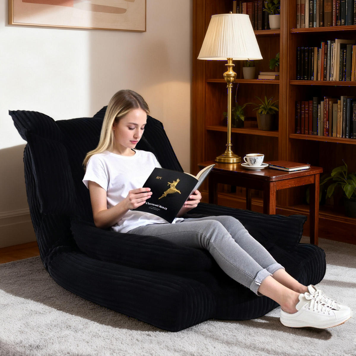 BODENSESSEL mit Rückenlehne, Schwarz - Schwarz, Textil (77/82/68cm) - Vercart