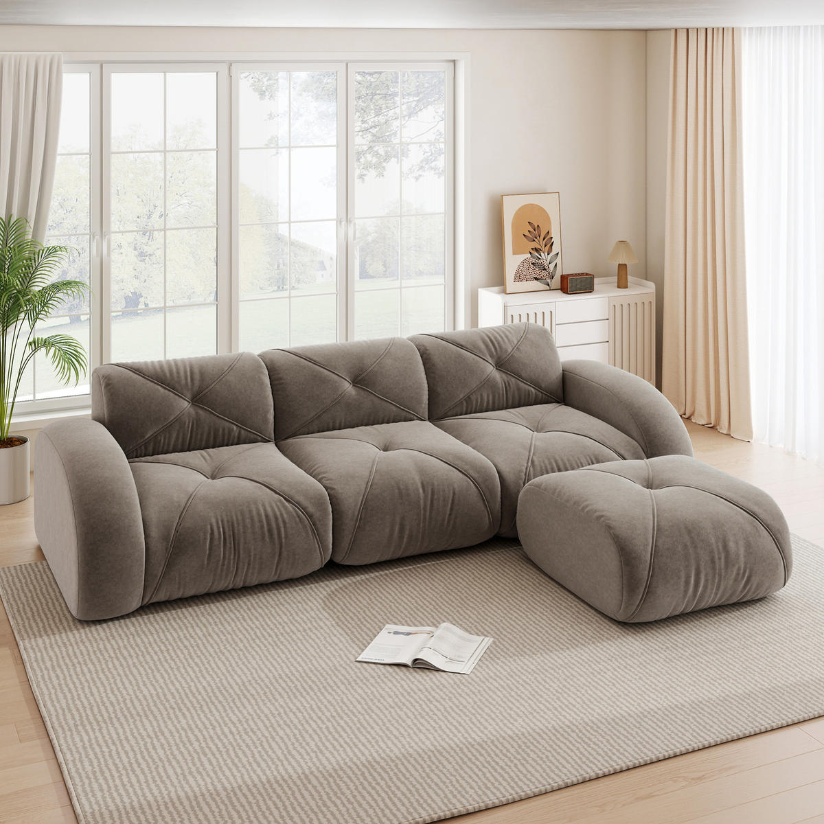 ECKSOFA 281/171/76 cm modular taupe aus Chenille rahmenlos und flexibel - Taupe, Textil (171/281cm) - OKWISH