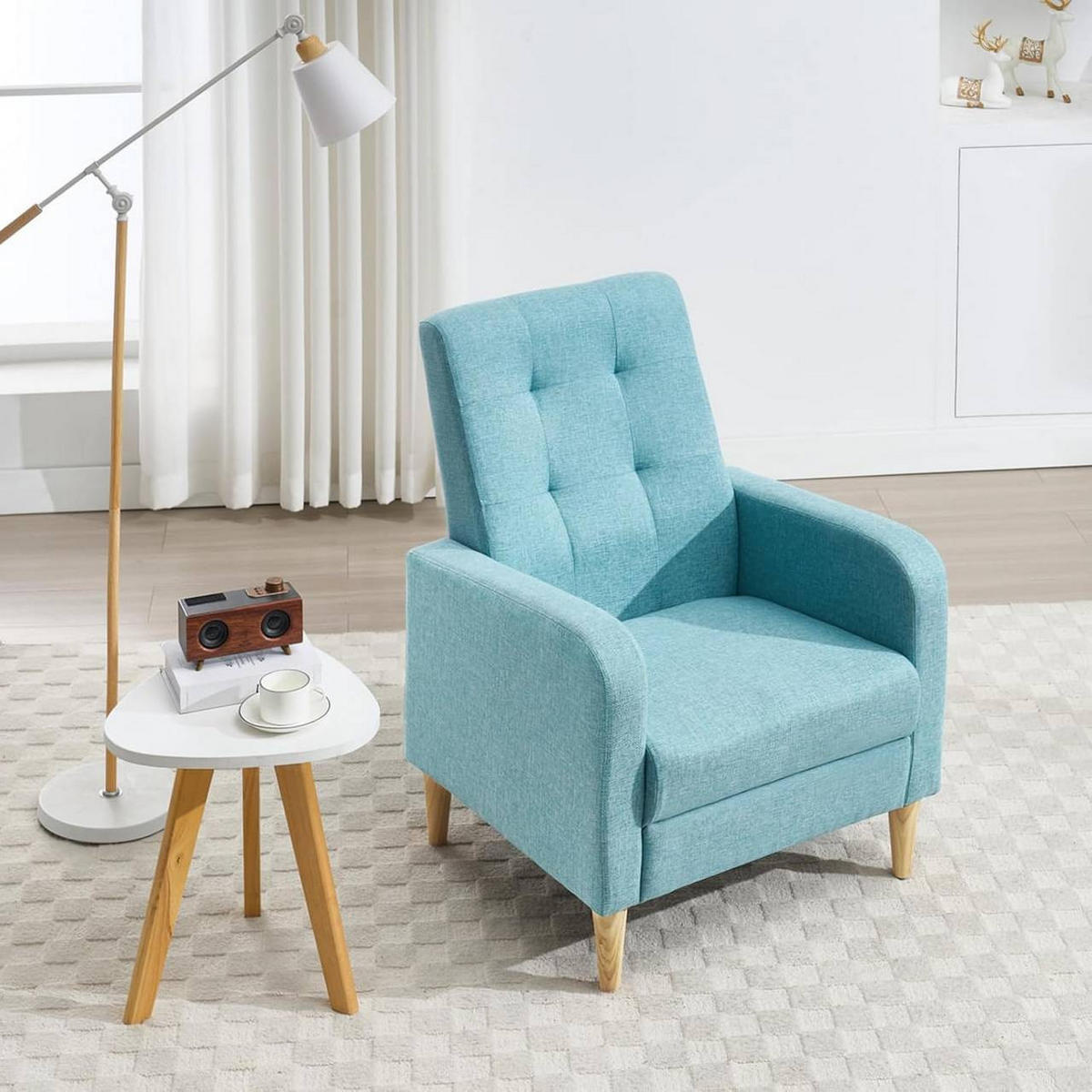 RELAXSESSEL mit Massivholzbeinen, Leinen, Blau - Blau, Holz/Holzwerkstoff (68/90.5/76cm) - Woltu