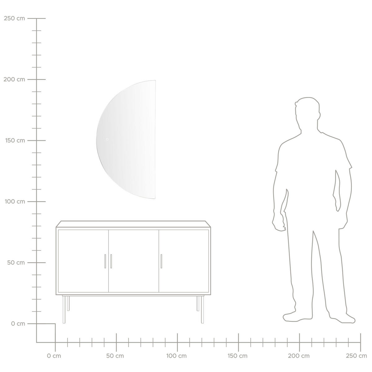 BADSPIEGEL mit LED-Beleuchtung halbrund 50/100 cm Loue - Silberfarben, Glas (50/100/4cm) - Beliani