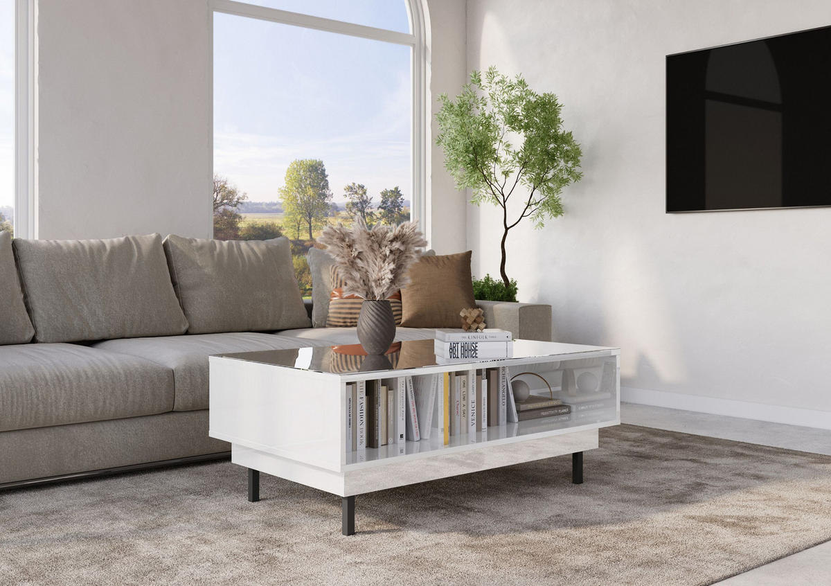 COUCHTISCH Artemisa Weiß, goldener Akzent, Hochglanz - Schwarz Hochglanz/Weiß, Holzwerkstoff/Metall (69/115/45.5cm) - Dancan