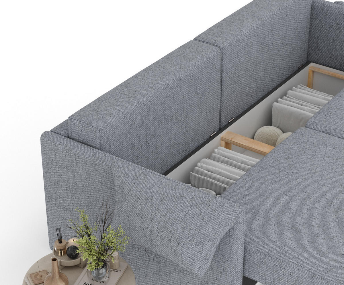 SCHLAFSOFA MIT ECKSOFA-FUNKTION Nappa Grau Webstoff - Schwarz/Grau, Holz/Holzwerkstoff (215/100/112cm) - Maison de Reve