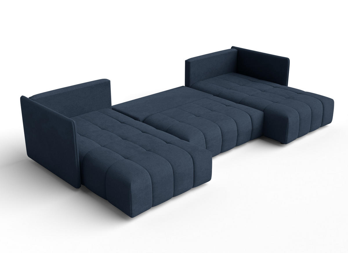 WOHNLANDSCHAFT Veliro U Blau 353/180/83 cm mit Schlaffunktion und Bettkasten - Blau/Schwarz, Kunststoff/Textil (353/83/180cm) - AX Living