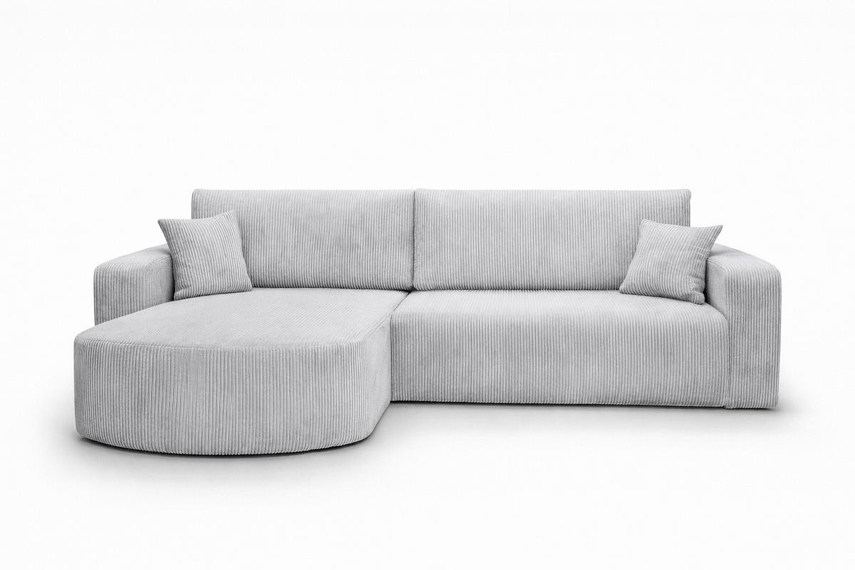 ECKSOFA Mit Schlaffunktion, Cordstoff Poso, Hellgrau, Links, ROUND ONE XL - Hellgrau, Holz (271/175cm) - Kaiser Möbel