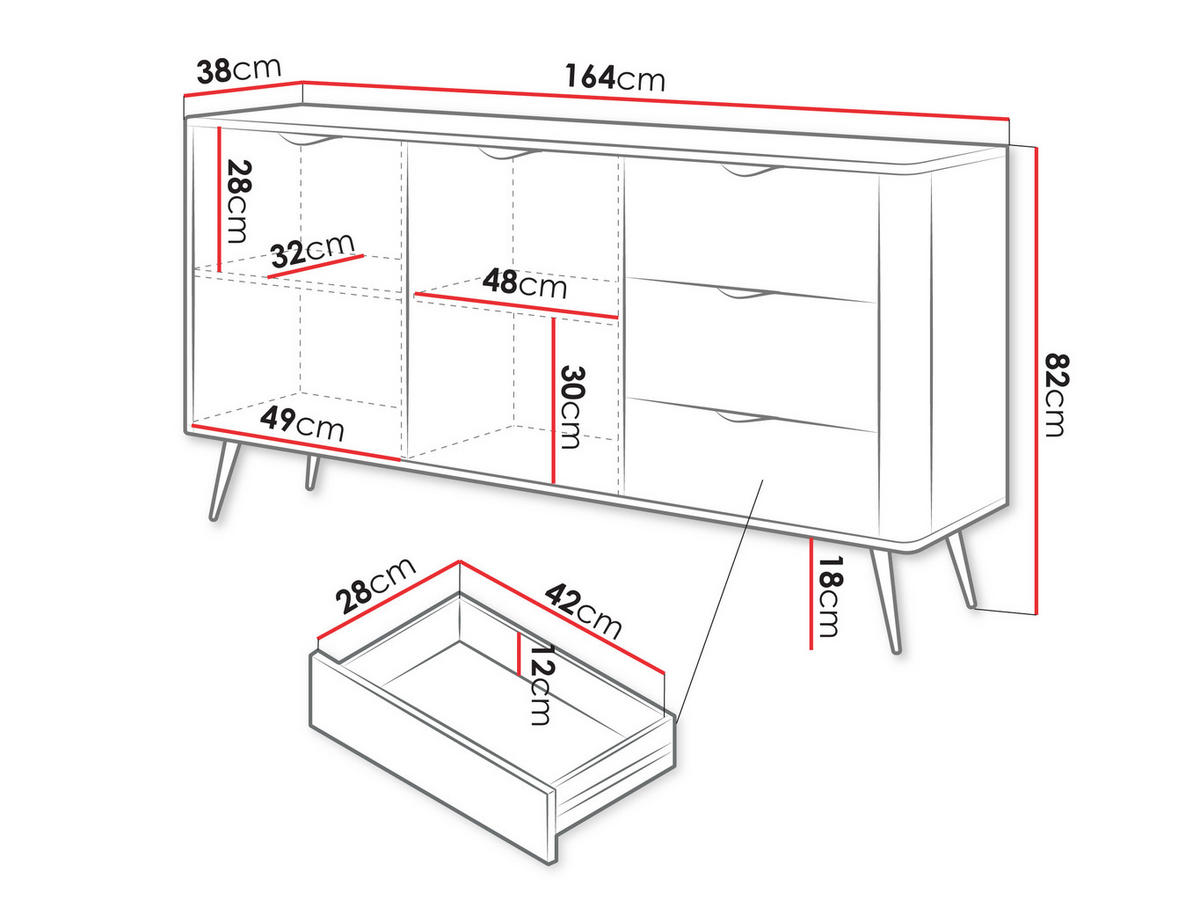 KOMBIKOMMODE Lante 2D3S - Goldfarben/Weiß, Holzwerkstoff/Metall (164/82/38cm) - MIRJAN24