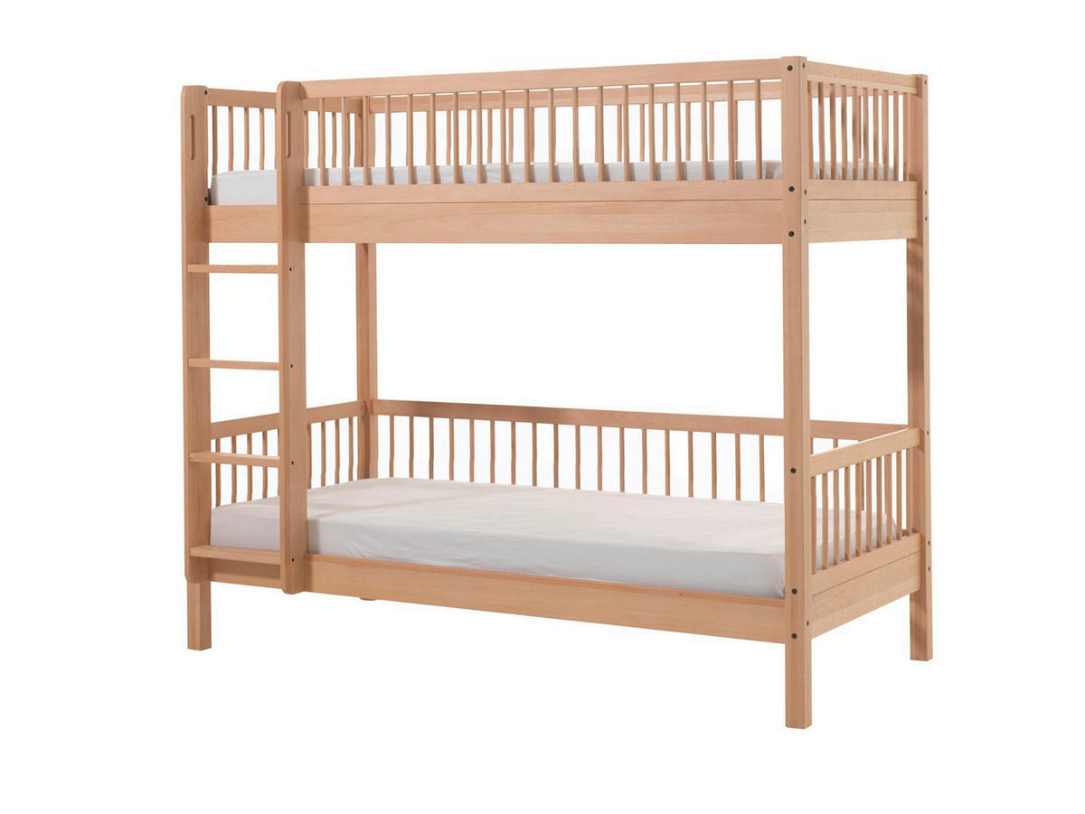 ETAGENBETT Kelci 2x90x200 mit Leiter Buche Massivholz natur - Buchefarben, Holz (90/200cm) - 58aufmkessel