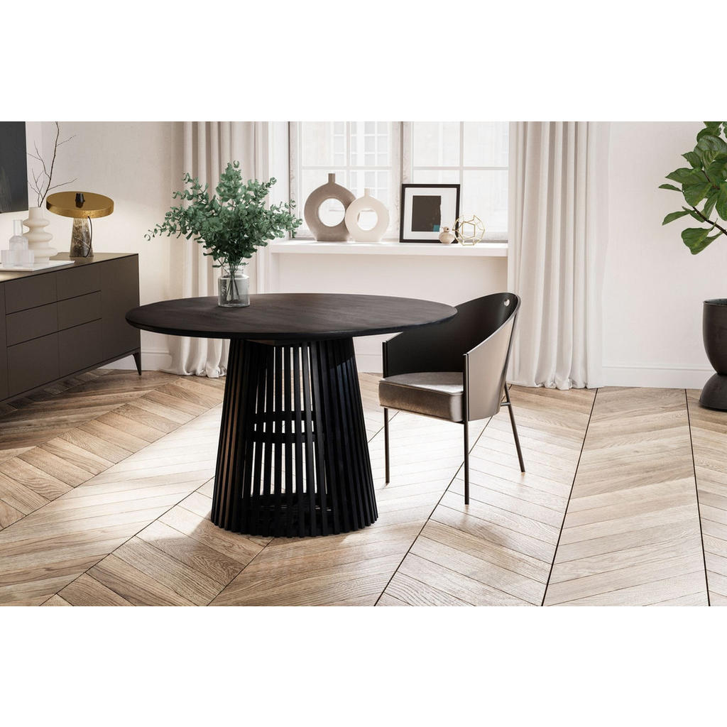 Thumbnail - Kadima Design Esstisch, Schwarz, Holz, Echtholz,Mangoholz, Rund,Rund, Säule, 120x77x120 cm, Esszimmer, Tische, Esstische