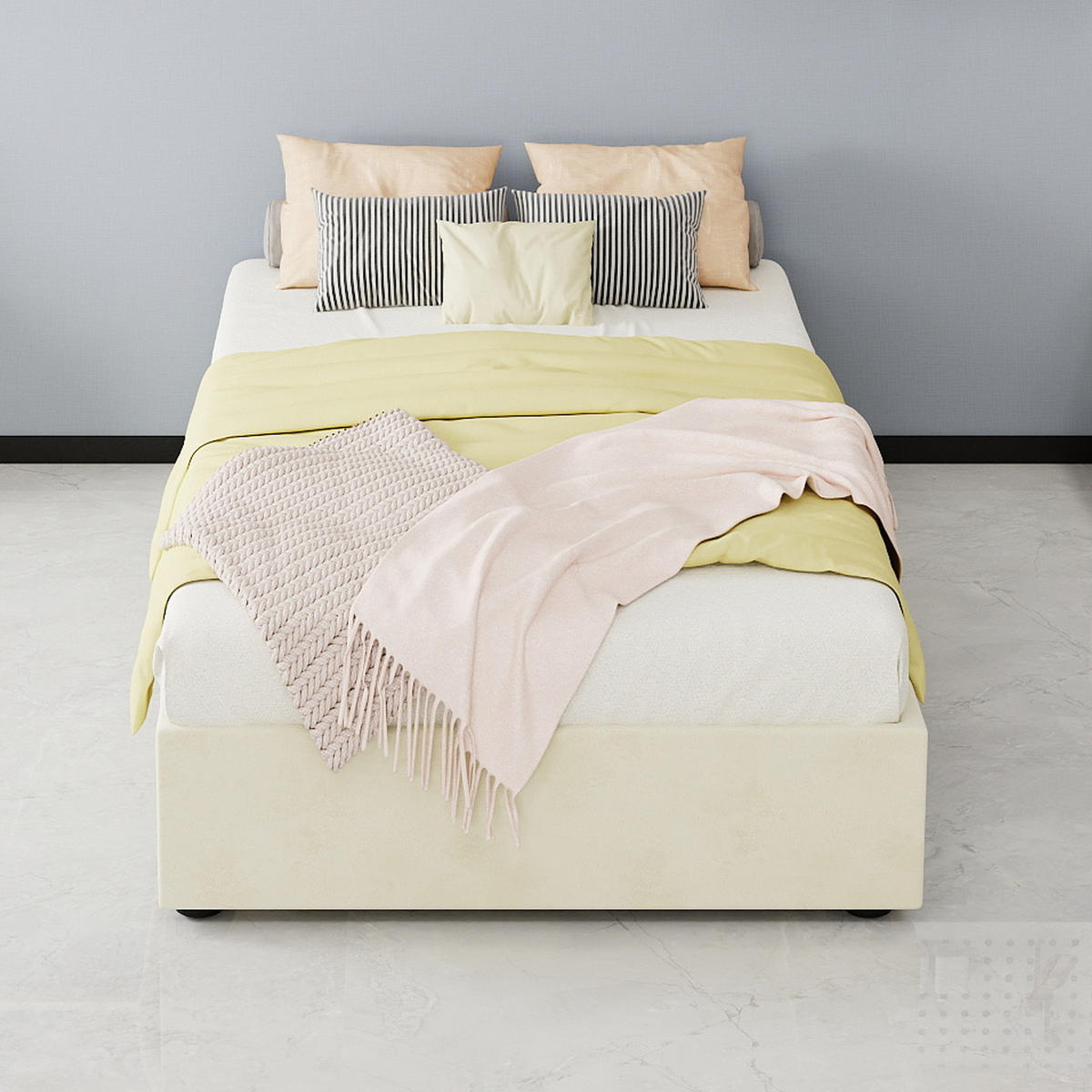 POLSTERBETT 90/200 cm in Beige mit Bettkasten, gepolstertem Kopfteil, Stoff und Metall - Beige, Holzwerkstoff/Textil (90/200cm) - STILVORA