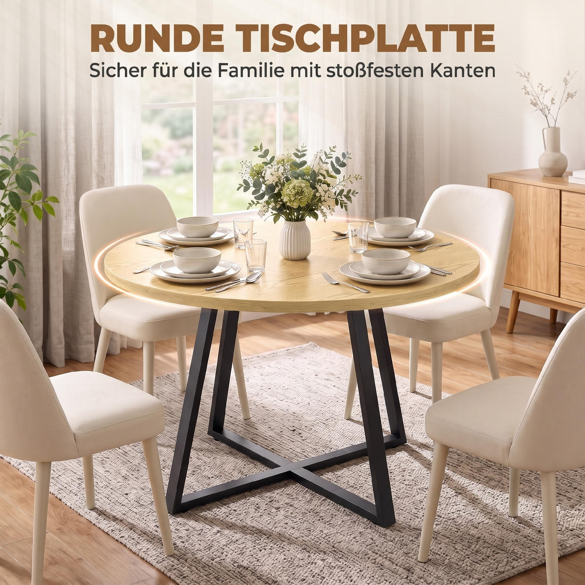 ESSTISCH Spanplatte Stahl Naturholz - Schwarz/Naturfarben, Holzwerkstoff/Metall (100/100/76.5cm) - HOMCOM