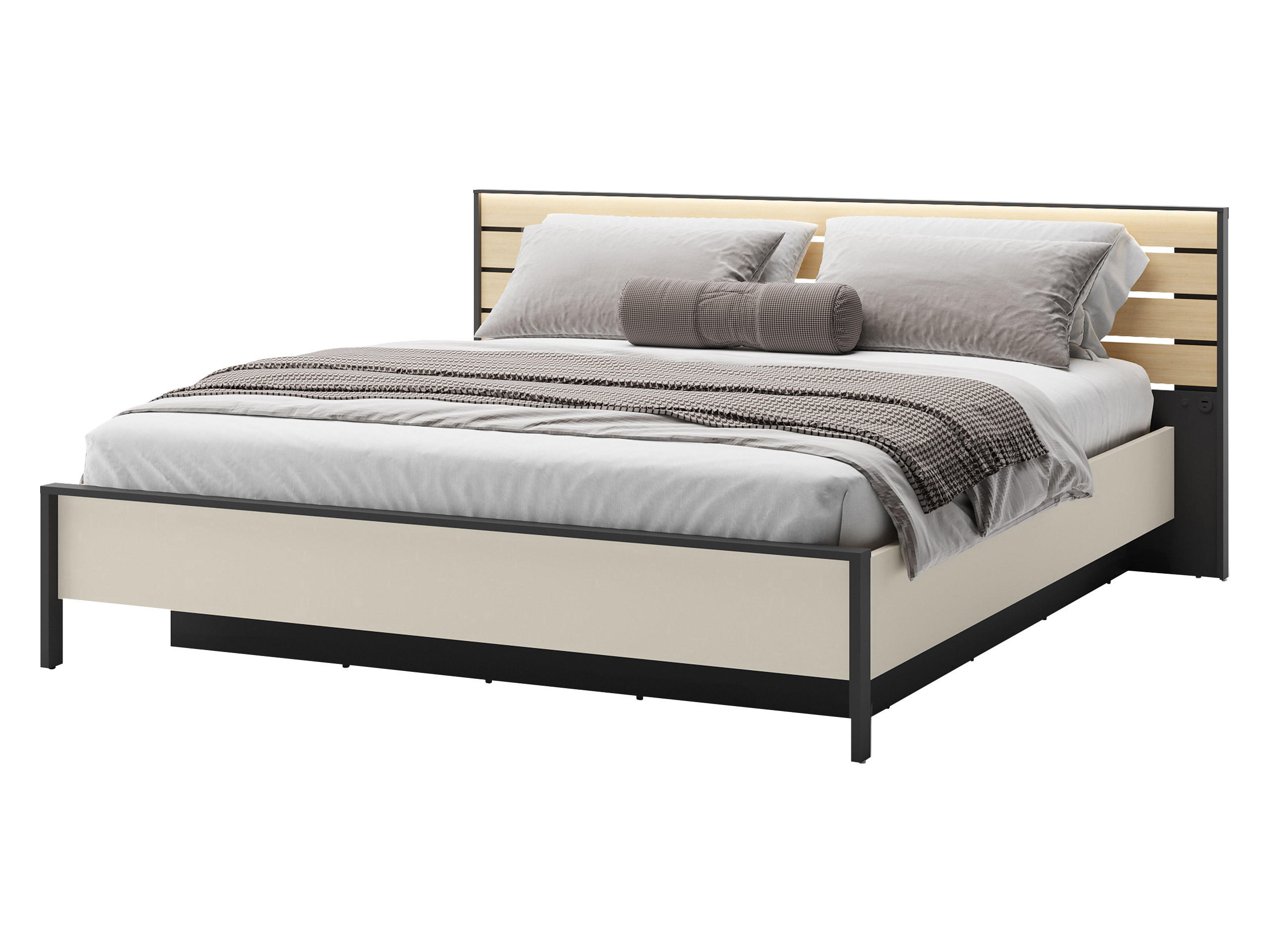 BETT Enna EN-02 - Sandfarben/Schwarz, Holzwerkstoff/Kunststoff (180/200cm) - MIRJAN24