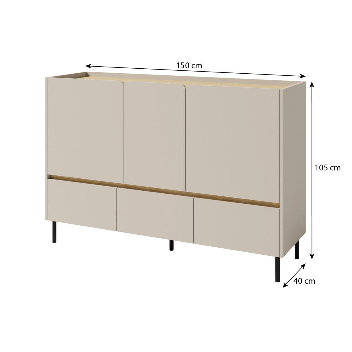 KOMMODE Lico mit 3 Schubalden und 3 Türen, Beige Sand - Beige, Holzwerkstoff (150/105/40cm) - Beautysofa