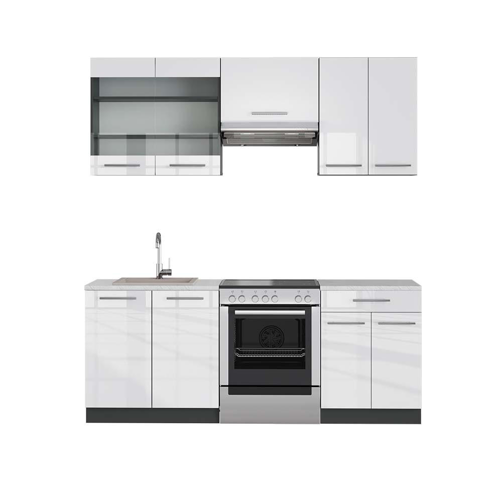 Vicco Küchenzeile Weiß Hochglanz, Anthrazit 200x81.6x60 cm