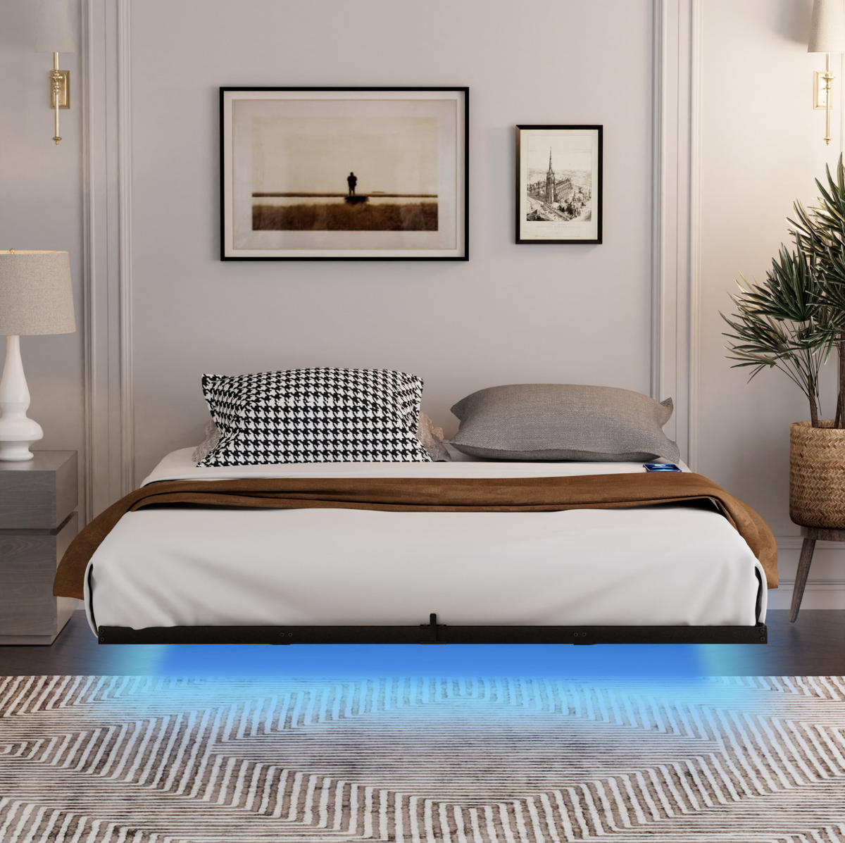 JUGENDBETT Metallbett 160/200 cm aus Stahl mit LED-Beleuchtung und Ladestation Schwarz - Schwarz, Metall (160/200cm) - Modenvie