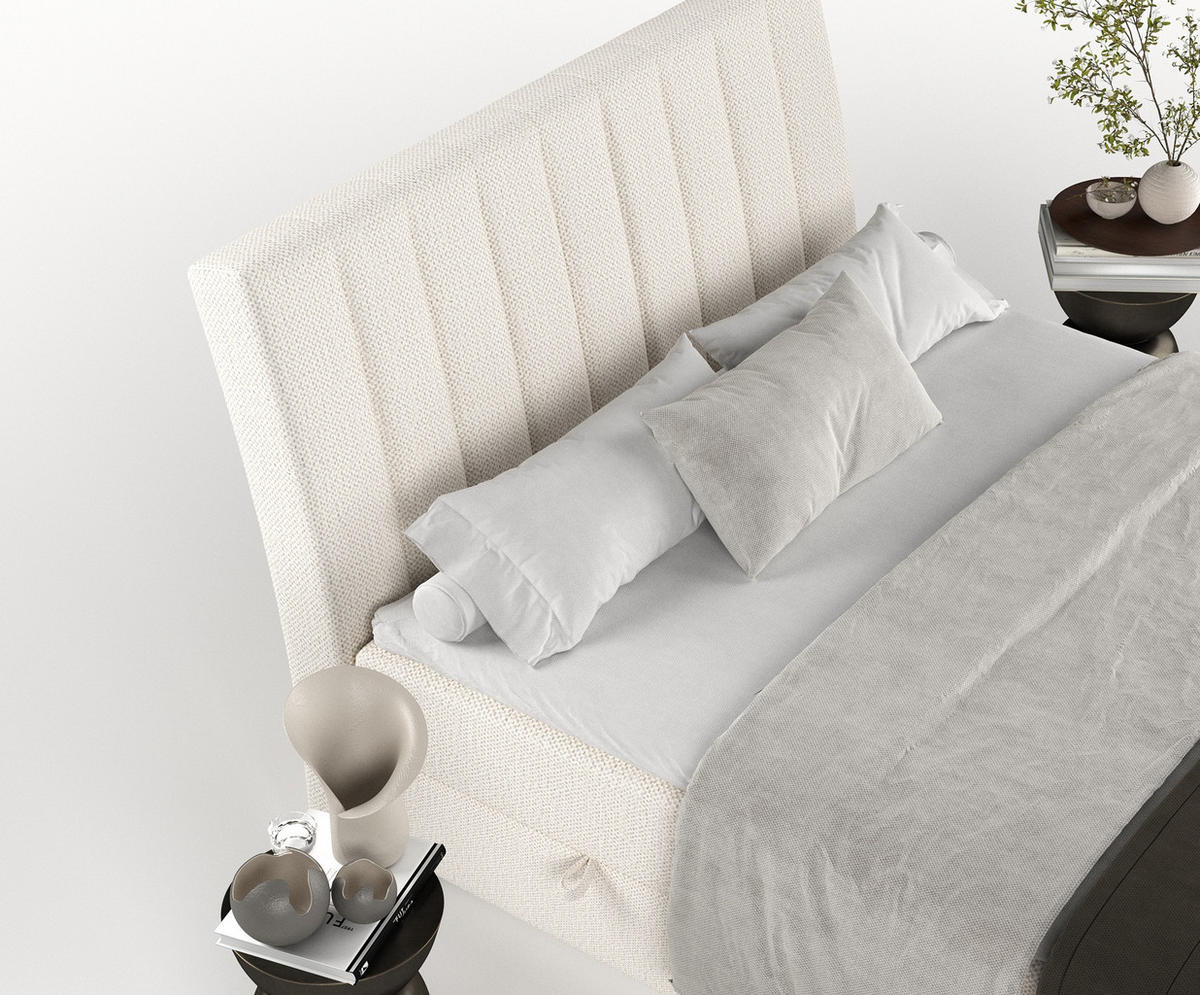 BOXBETT Merton Creme 180/200 cm - Creme/Schwarz, Holz/Holzwerkstoff (180/200cm) - Maison de Reve