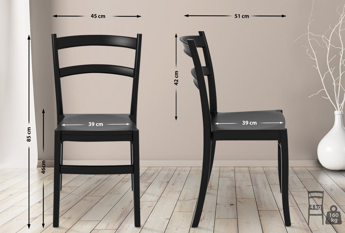 GARTENSTUHL Kunststoff schwarz - Schwarz, Kunststoff (45/85/51cm) - CLP