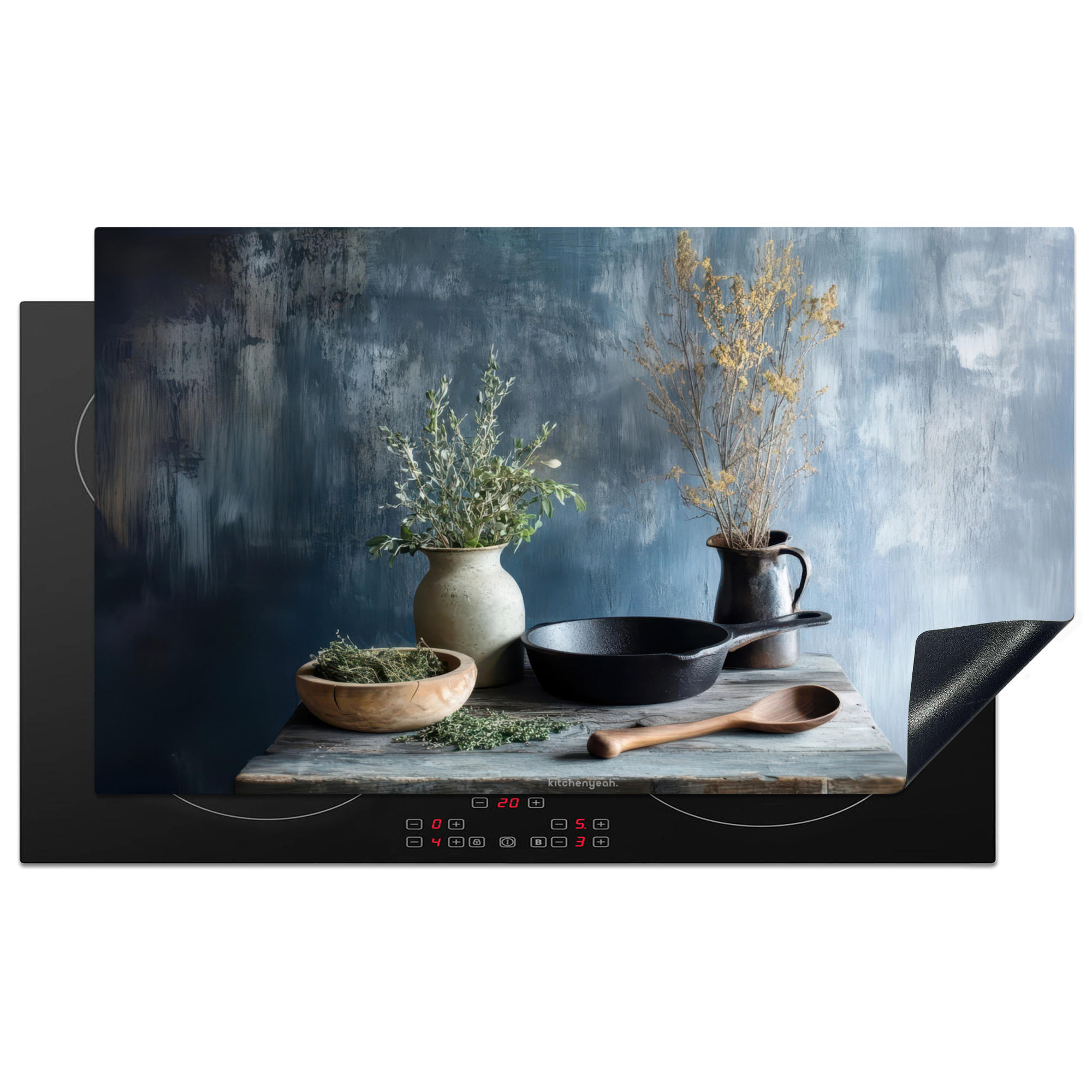 ZAŠČITA ZA INDUKCIJSKO PLOŠČO Tihožitje 90x52 cm cm - modrosiva, umetna masa (90/52/0.2cm) - MuchoWow