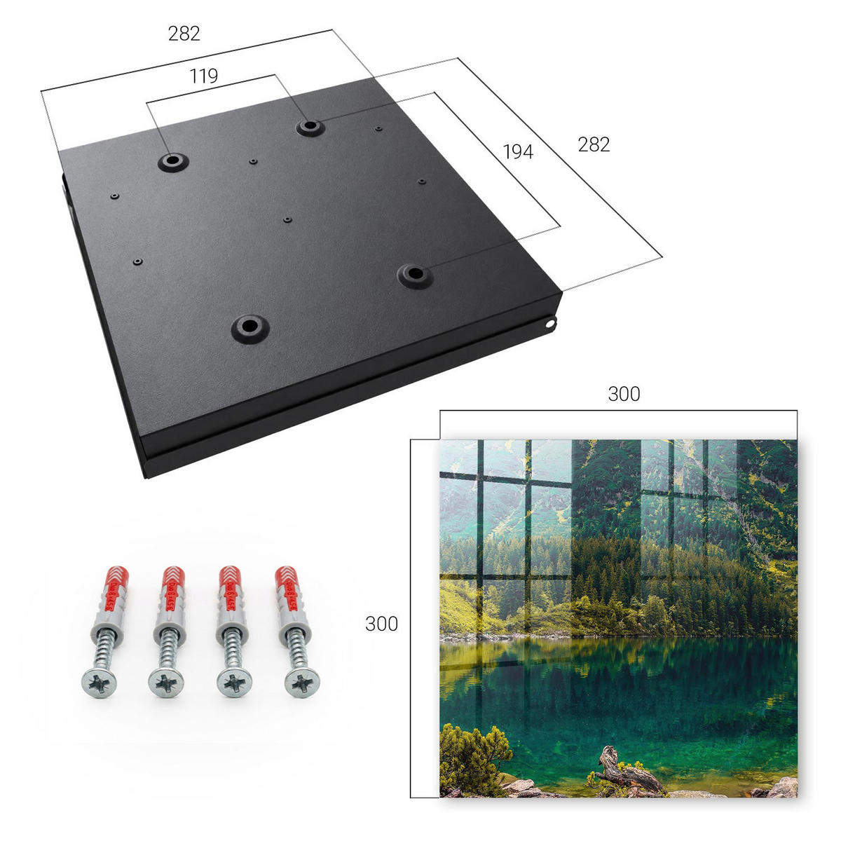 SCHLÜSSELBOX Schwarz 30x30 cm- Türöffnung nach rechts - Bergidylle - Grün, Metall (30/30/5cm) - TULUP