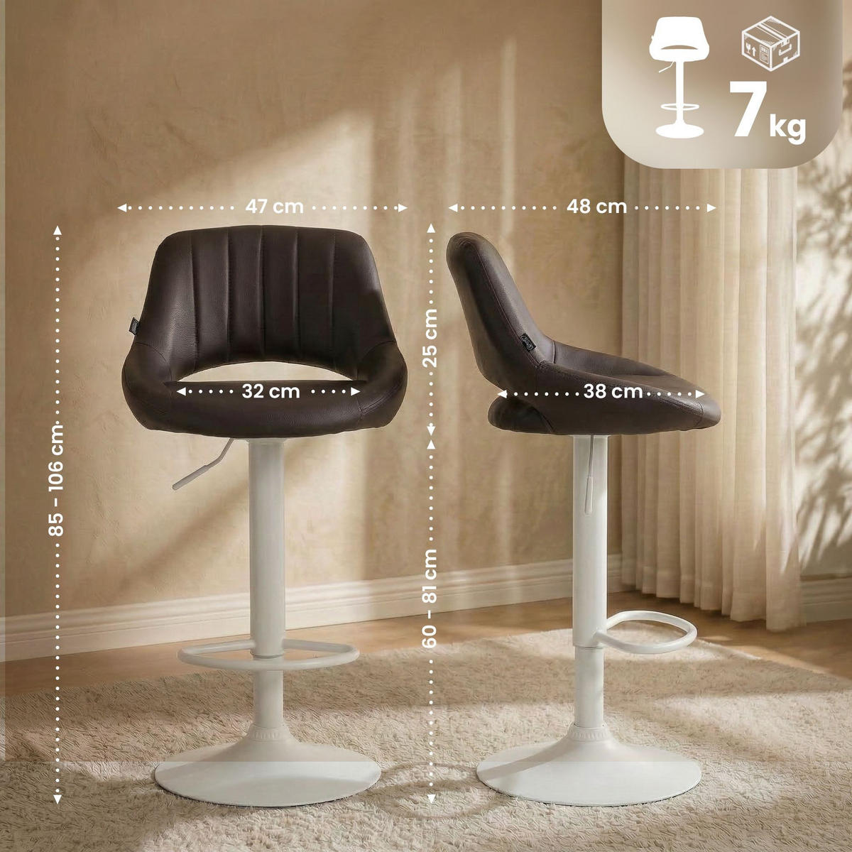 BARHOCKER Milet 85x47x48 cm braun - Braun, Leder (47/85/48cm) - furnicato