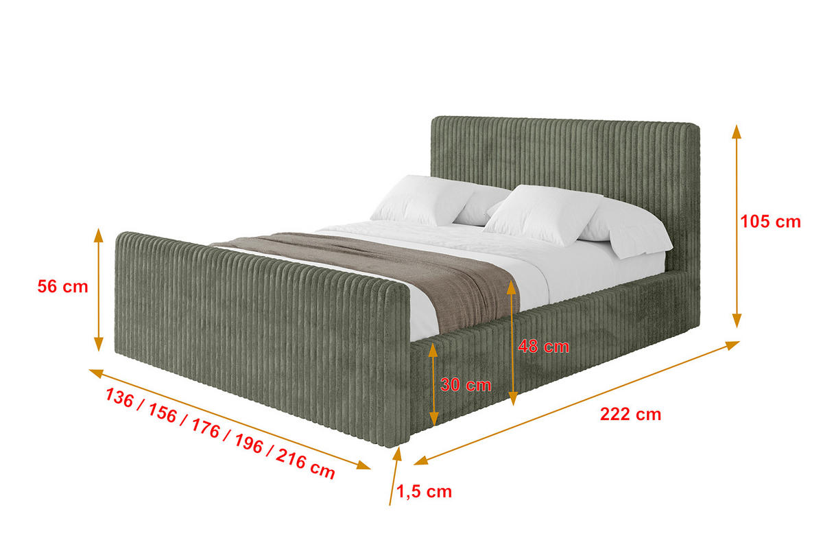 POLSTERBETT mit Bettkasten, Fußteil und Lattenrost, Boxbett ohne Matratze - ALOVA-Z-V1 - Olivgrün, Holzwerkstoff/Textil (160/200cm) - ALTDECOR
