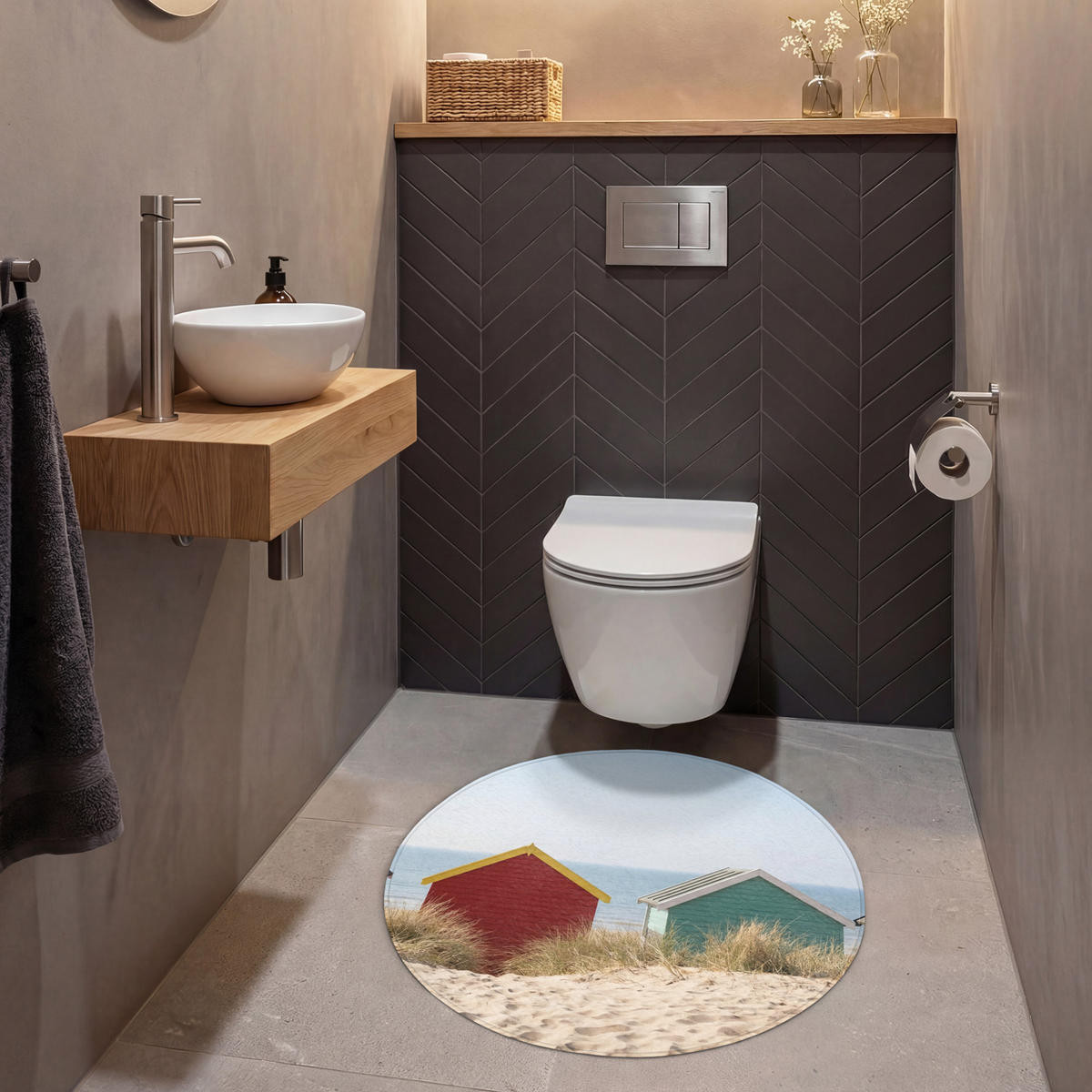 WC PŘEDLOŽKA Pláž - Chaty - Barevné - Duny 70x70 cm - různobarevná, textil/plast (70/1cm) - OnlyWow
