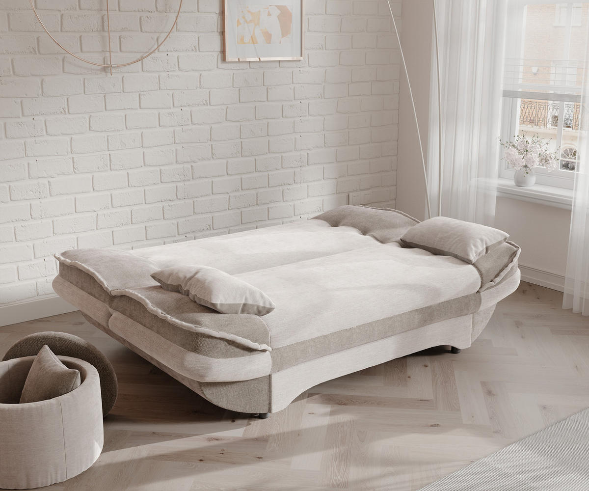 SCHLAFSOFA ORLIN mit Bettkasten Beige/Creme - Sandfarben, Holzwerkstoff/Kunststoff (200/85/90cm) - Idohome