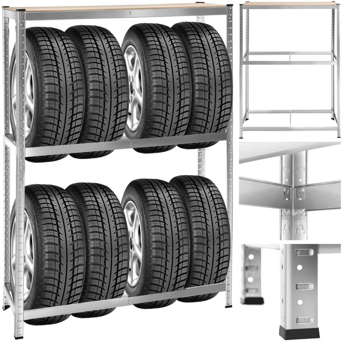 REIFENREGAL ,120 x 40 x 180 cm,grau - Grau, Metall (40/180/120cm) - tectake