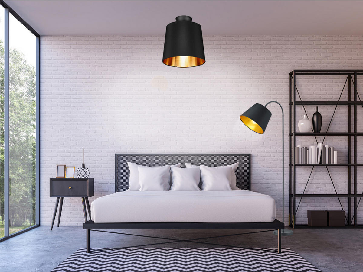 STEHLAMPE Höhe 156cm, Stoffschirm Schwarz Gold - Goldfarben/Schwarz, Textil/Metall (35/35/156cm) - meineWunschleuchte