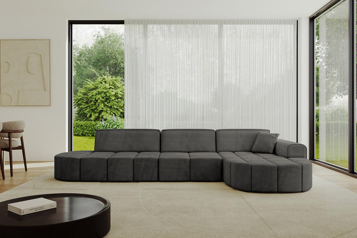 ECKSOFA Ottomane Rechts LIVO-L2 - 337x173x79,5 cm Dunkelgrau - Dunkelgrau, Holzwerkstoff/Textil (337/173cm) - ALTDECOR