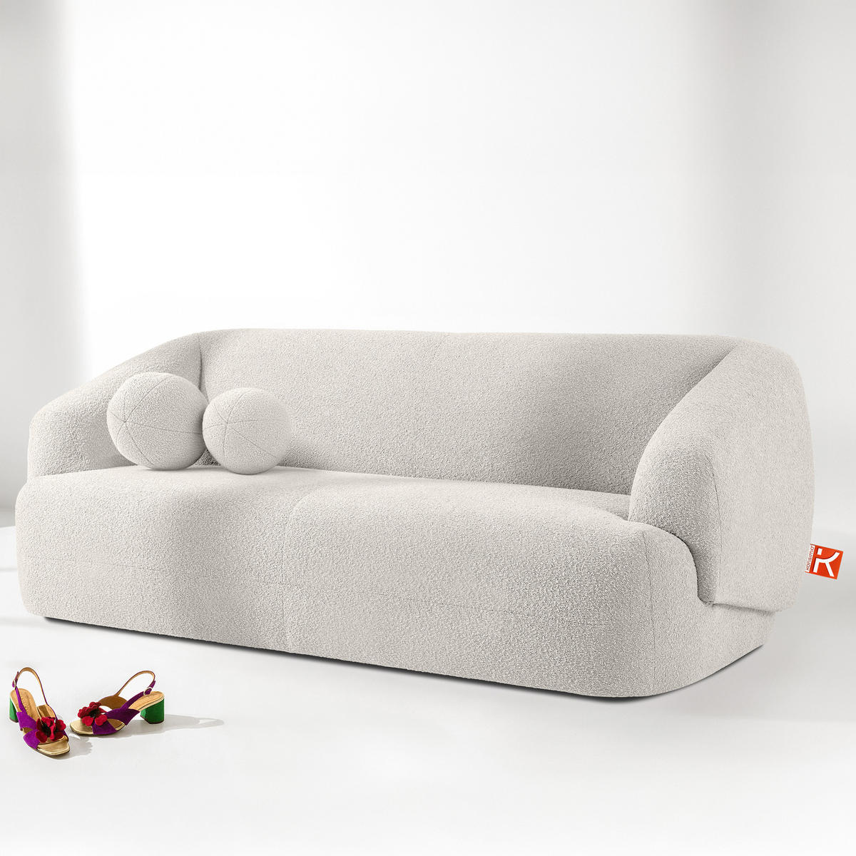 EINZELSOFA VIRA, Weiß, Bouclé - Schwarz/Weiß, Holz/Holzwerkstoff (210/84/100cm) - KONSIMO®