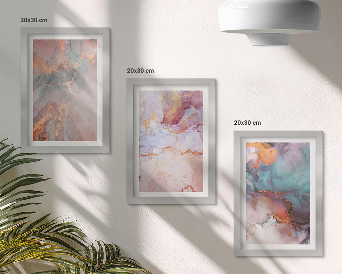 BILDER SET 3er Set - 20x30 cm Silberner Rahmen - Abstrakte Pastellmuster - Silberfarben, Kunststoff (20/30cm) - TULUP