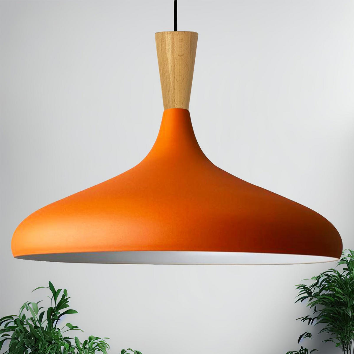 PENDELLEUCHTE Champion Holz 35/30 cm - Orange, Metall (30/35/140cm) - Bamyum