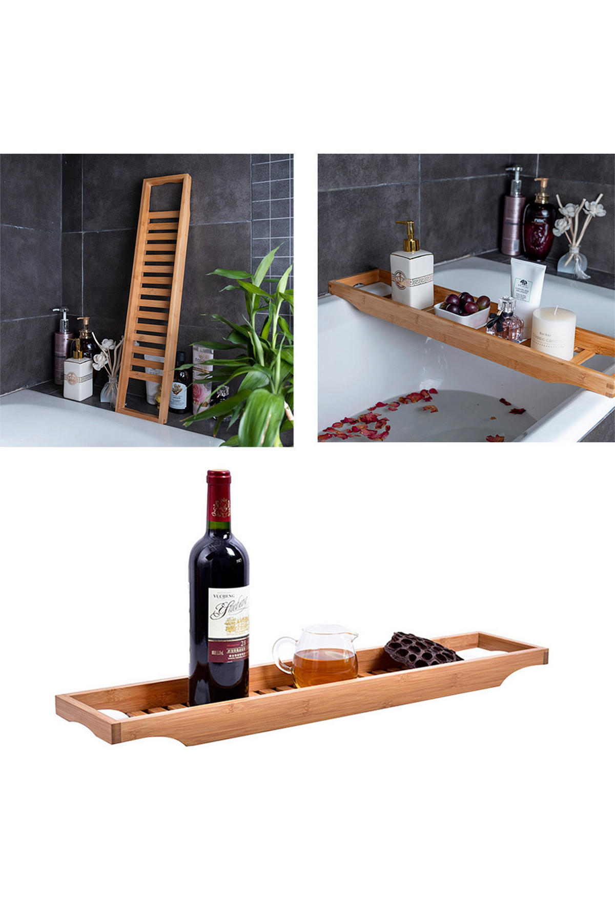 BADEWANNENABLAGE aus Bambus in natürliche Farbe Keine Montage erforderlich Ergonomisches Design 70 x 14,6 x 4,5 cm - Naturfarben, Holz (70/4.6/14.6cm) - Livingandhome