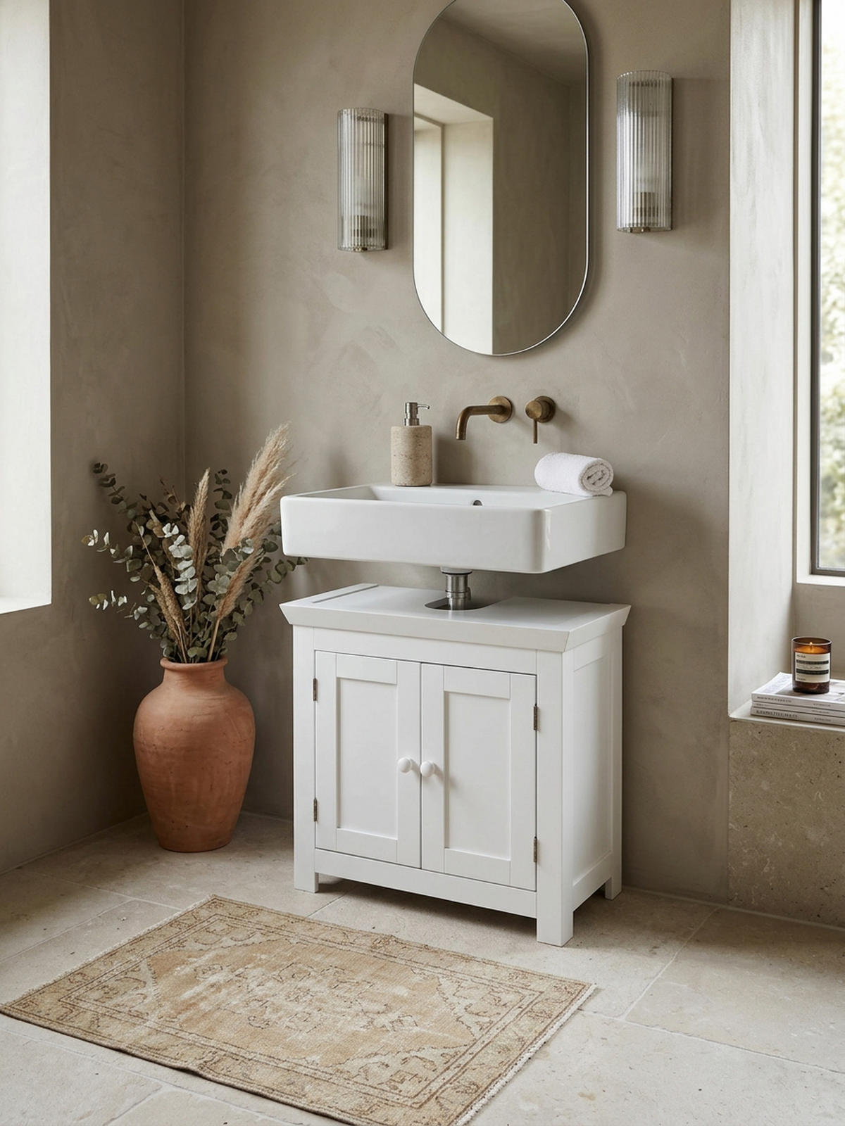 WASCHBECKENUNTERSCHRANK Weiß 50x25x41 cm im Landhausstil aus MDF - Weiß, Holz/Holzwerkstoff (57/56/30cm) - KADIMA DESIGN