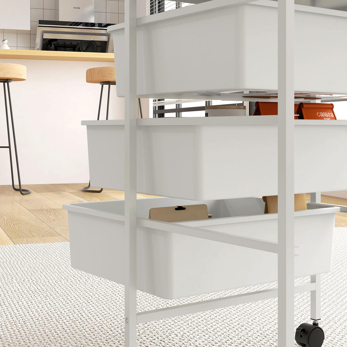 ROLLWAGEN, Servierwagen mit 3 Etagen, 40,8 x 33,5 x 60,5 cm, Weiß - Weiß, Metall (40.8/60.5/33.5cm) - HOMCOM