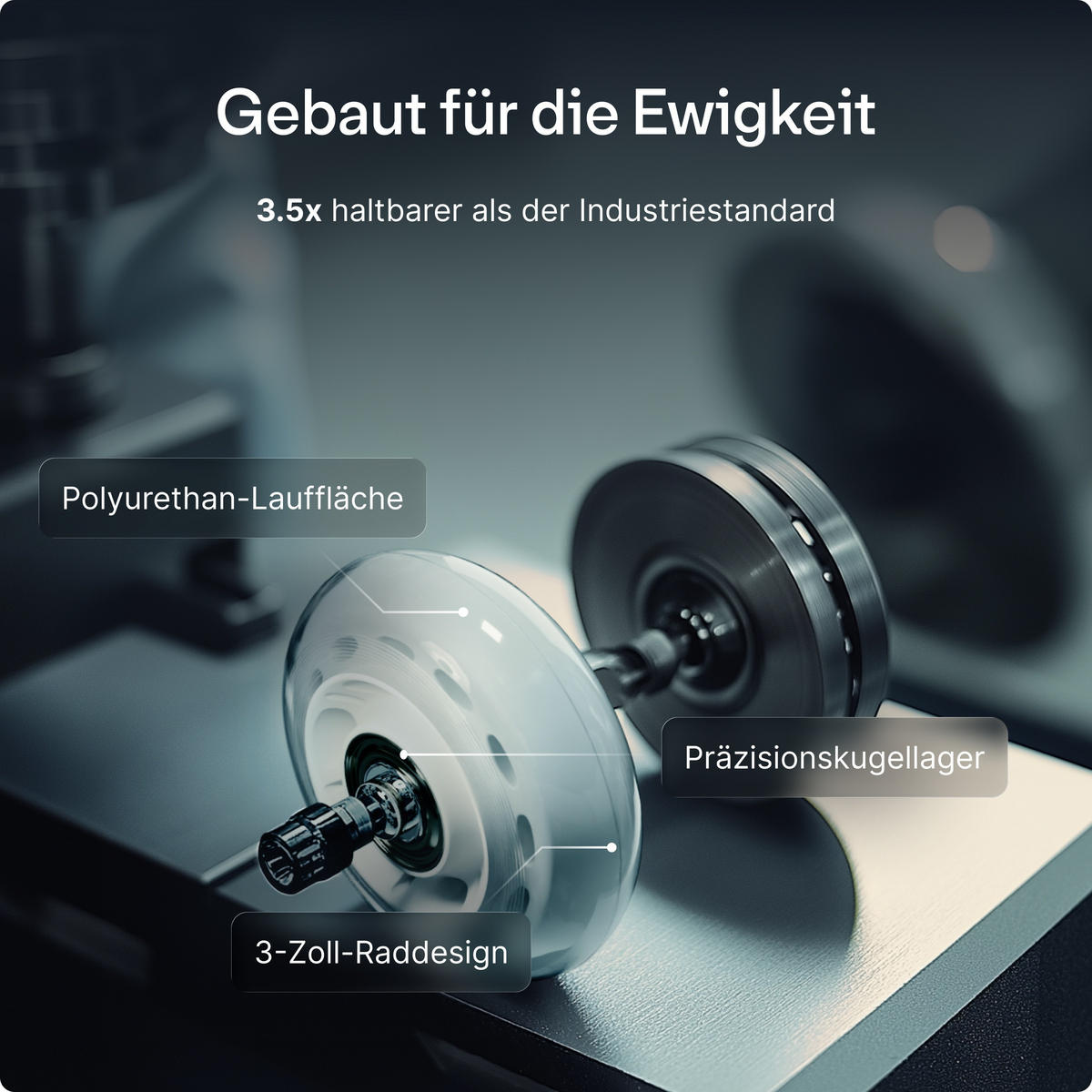 BÜROSTUHLROLLEN Weiß, Ersatzrollen 360°, Set 5 Stück - Weiß, Kunststoff (3.6/10.7/8.5cm) - Desktronic