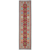 HANDWEBTEPPICH Kelim Gashgai Rot 246/62 cm Schurwolle - Rot, Textil (62/246cm) - Looma