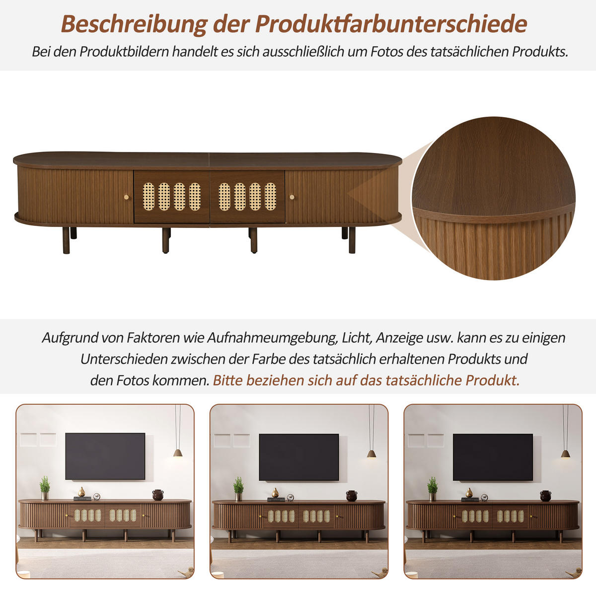 TV-SCHRANK 180cm Nussbaum Rattan 2 Schubladen Lowboard - Walnussfarben, Holzwerkstoff (180/40/40cm) - FLIEKS