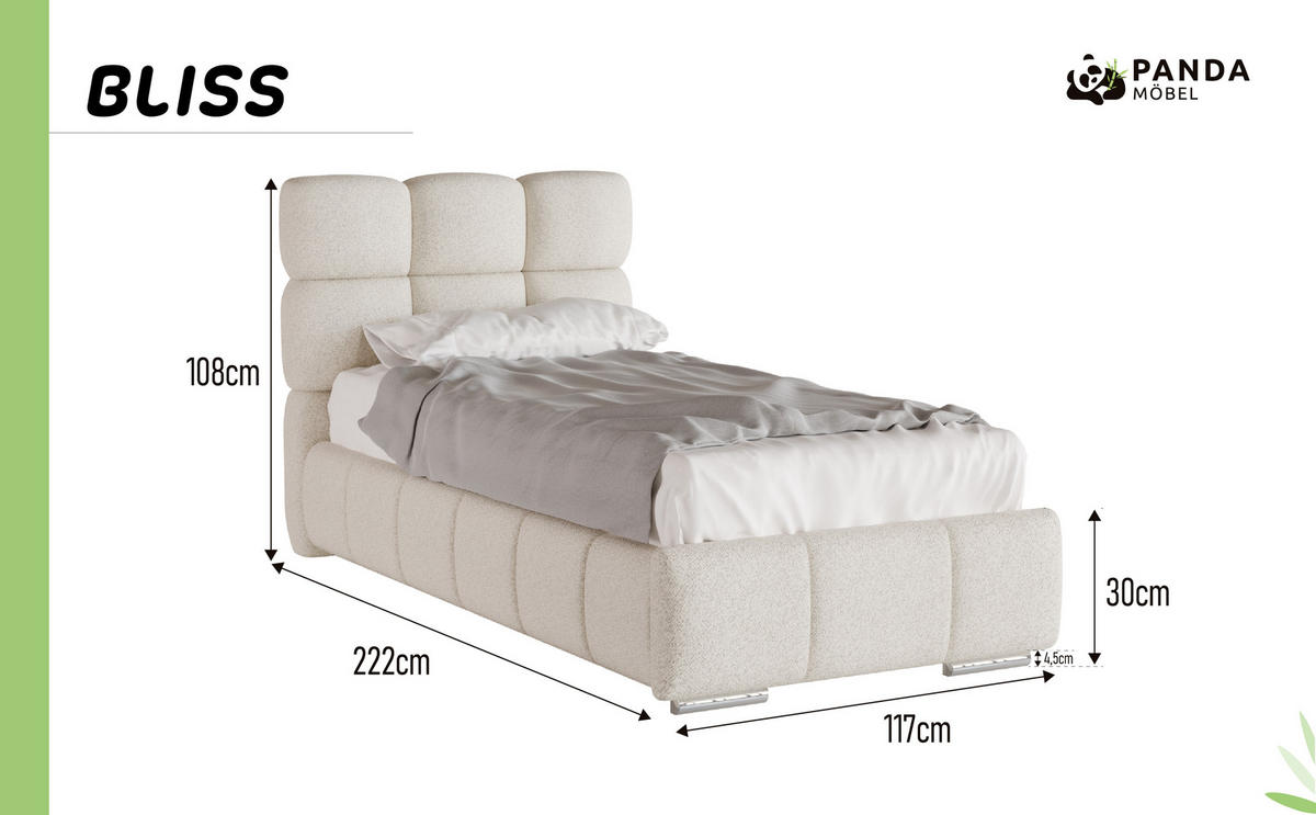 POLSTERBETT Bliss 90 x 200 cm mit Bettkasten und Lattenrost 7zonen Multipocketmatratze CIRA (24cm) - beige - Beige, Holz (90/200cm) - Panda Möbel
