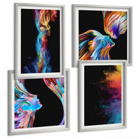 BILDER SET 4er Set - 50x50 cm & 40x60 cm Silberner Rahmen - Farbenfrohe Abstraktionen, Gesichter, Formen - Silberfarben, Kunststoff (50/50cm) - TULUP