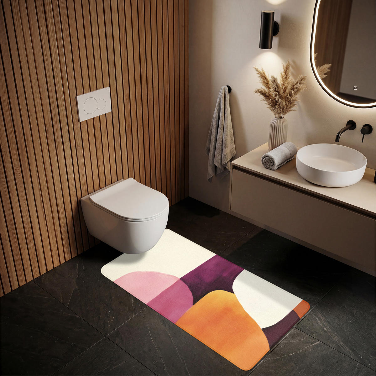 KOUPELNOVÁ PŘEDLOŽKA Tvary - abstraktní - barevné 60x120 cm - terakotová, textil/plast (60/120cm) - OnlyWow