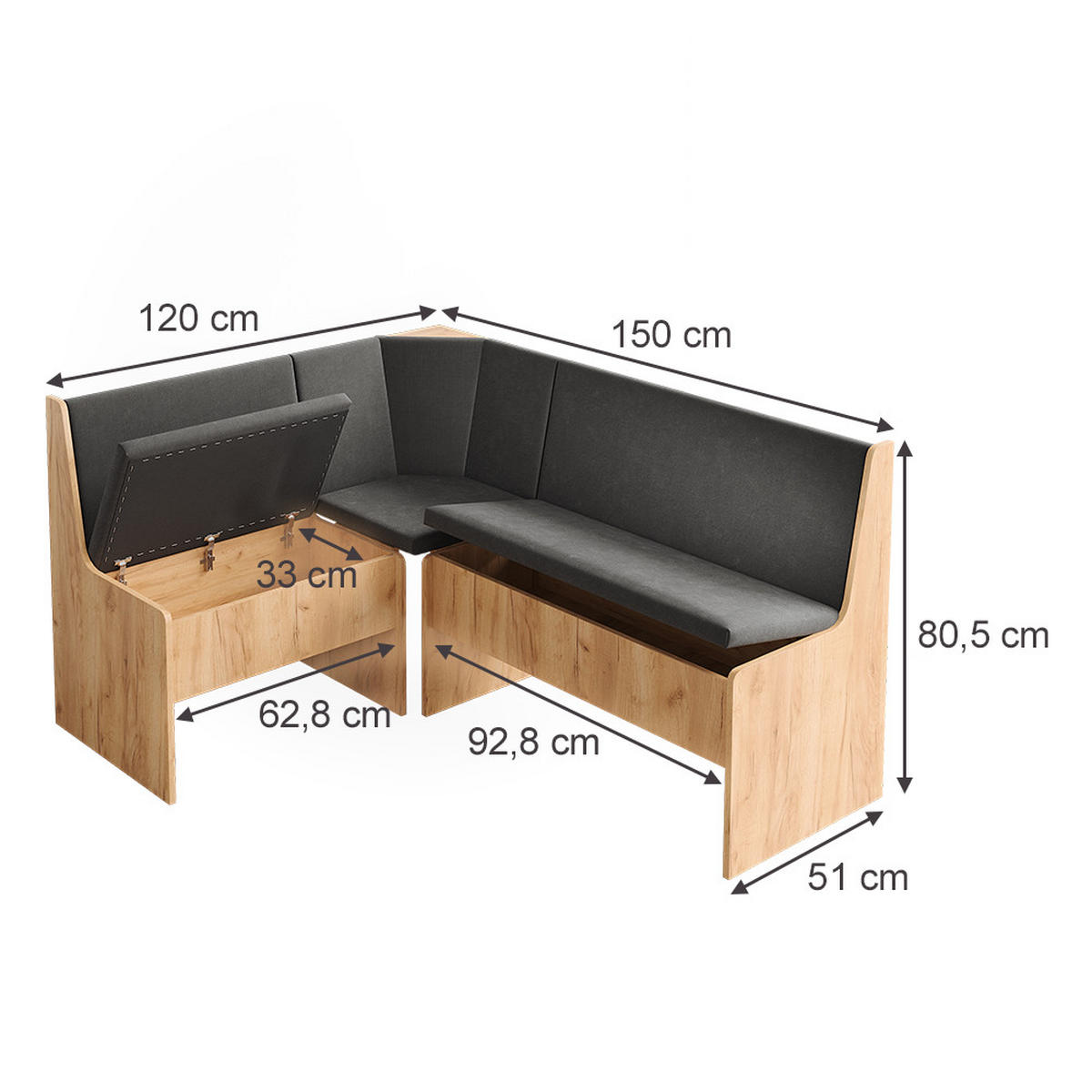 LAVICE DO JÍDELNY DO ROHU Ramon Zlatý mocný dub - medově dubová, kompozitní dřevo (150/80.5/51cm) - Vicco
