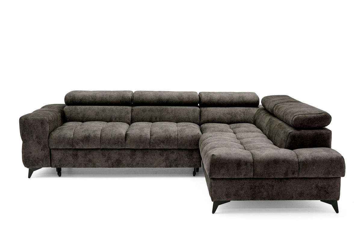 ECKSOFA PUDDING L Rechts mit Schlaffunktion 128x197 Velours Braun - Schwarz/Braun, Holz/Textil (204/270cm) - Muffo