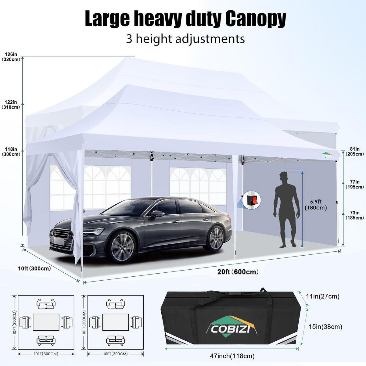 FALTPAVILLON 3x6m Weiß mit 6 Seitenteilen Wasserdicht UV-Schutz - Weiß, Textil (300/297/600cm)