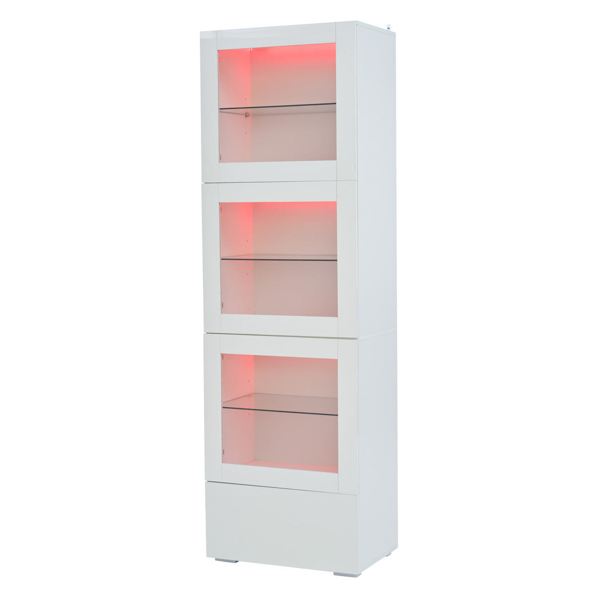 VITRINE LED Hochglanz Acryl Tür 3 Glasböden Weiß 173cm Highboard - Weiß, Glas (60/173/40cm) - FLIEKS