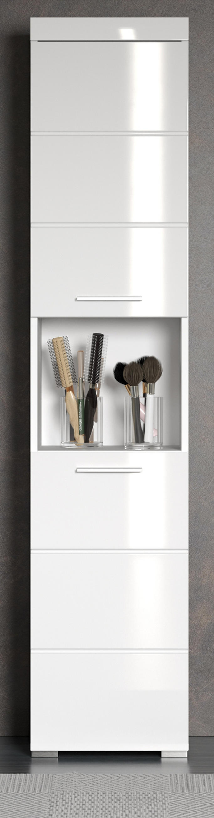 HOCHSCHRANK weiß Hochglanz 37 x 190 cm, Badschrank 2-türig - Weiß, Holzwerkstoff/Kunststoff (37/190/31cm) - Top.Furn