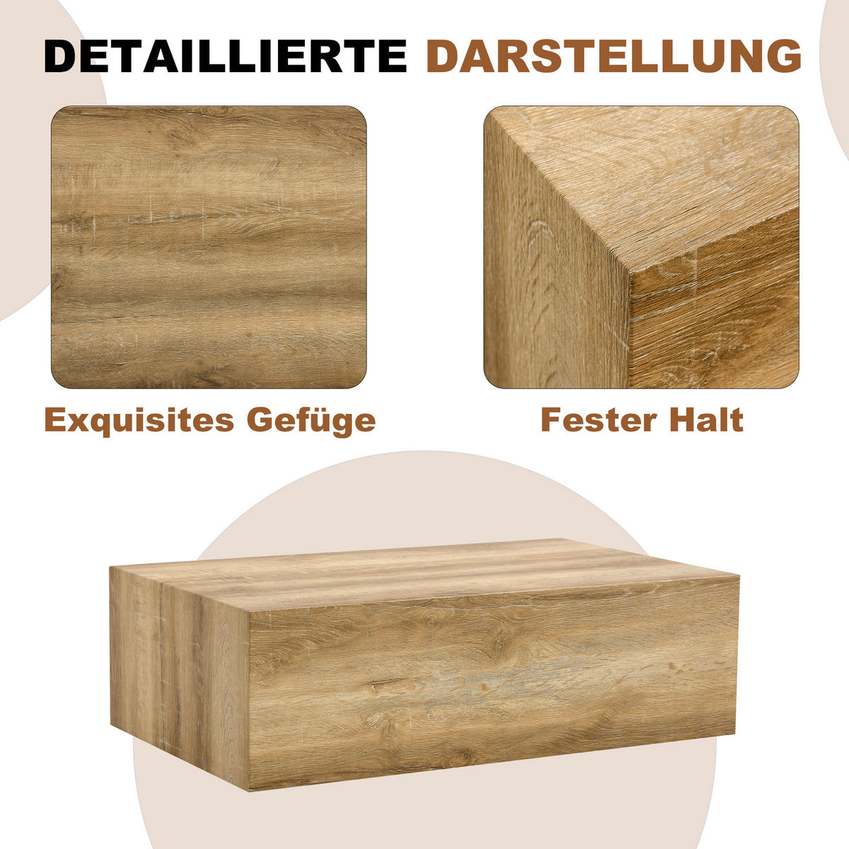 COUCHTISCH DE-010 Modern Oak‑coloured Holzmaserung - Eichefarben, Holzwerkstoff (50/90/30cm) - ComfortXL