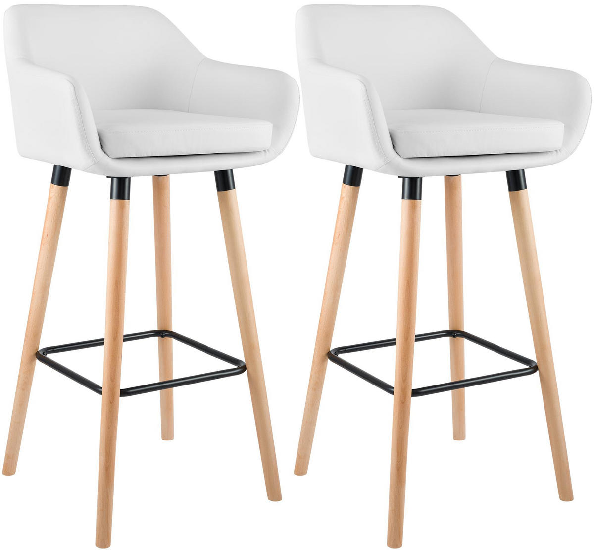 BARHOCKER 2er Set Mirid Kunstleder Weiß - Weiß, Leder (55/99/46cm) - DELUKE